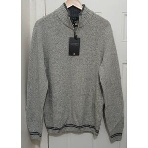 Gianetti mens large 1/4 zip Italian wool mockneck sweater gray